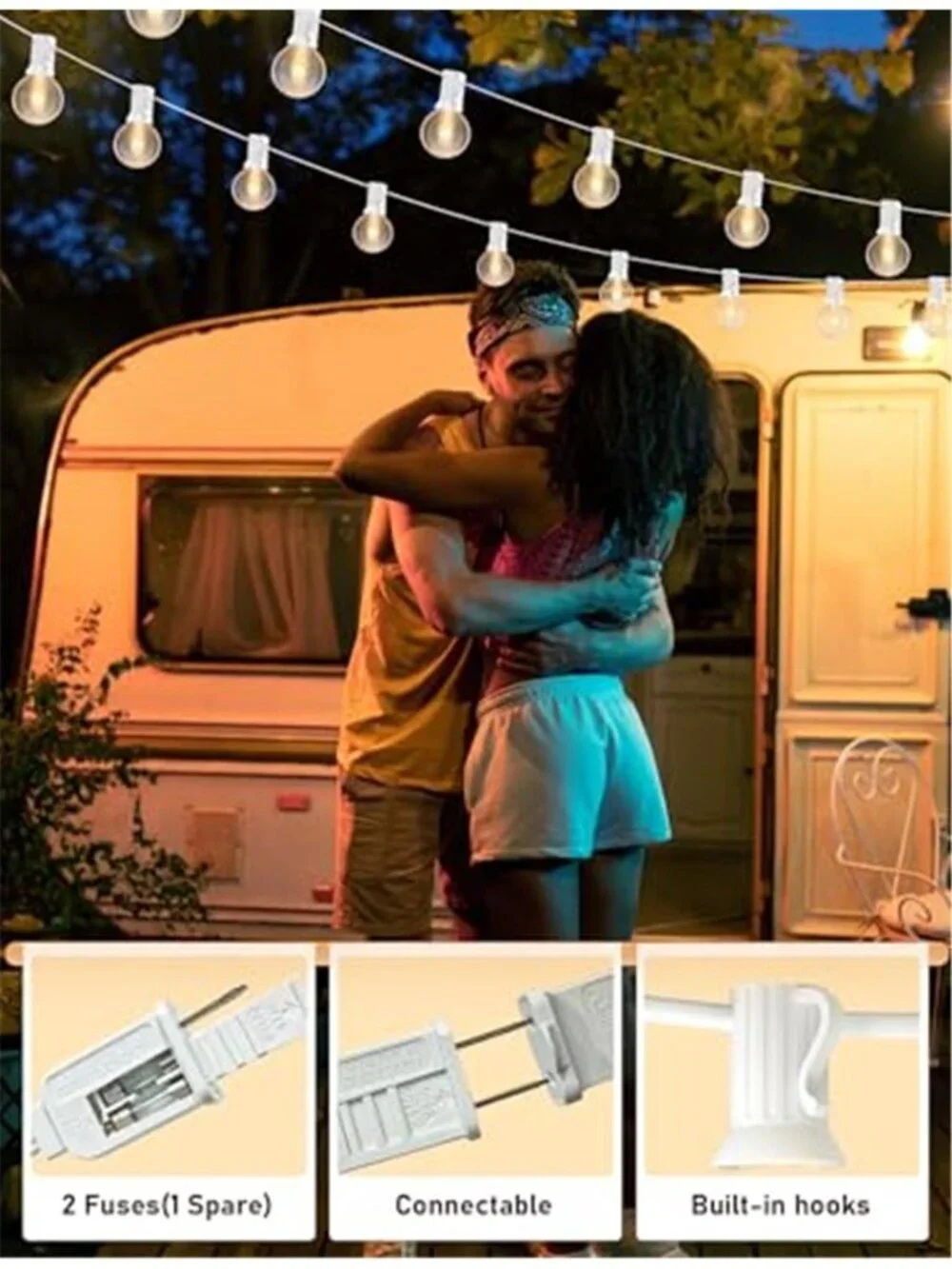25FT Outdoor White String Lights with 27 Clear Bulbs, G40 Globe Patio String